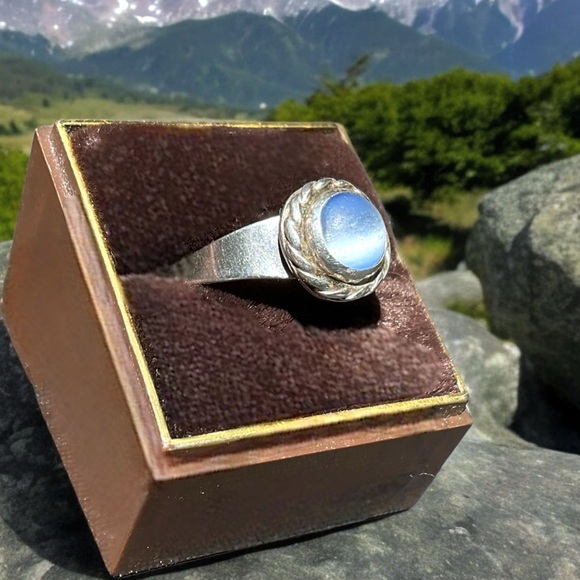 🌺Vintage Sterling Blue Glass Ring - Picture 4 of 10